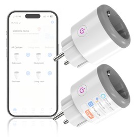 Oblinple WiFi Socket 16A Alexa Socket Smart Home WiFi Sockets Remote Access Voice Control Smart Sockets WLAN & Bluetooth Control Smart Plug (2, White Grey)
