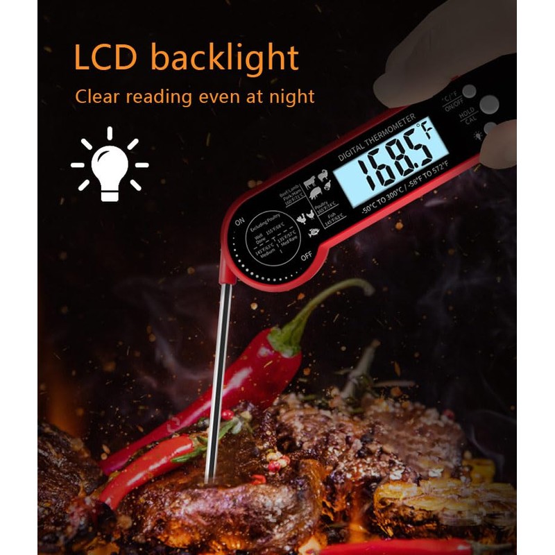 Meat Thermometer with Foldable Probe, Digital Instant Read Food Thermometer