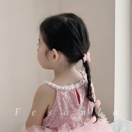 Fesanla Ribbon Hair Clips, Organza Ribbon, Set of 2, Bowknots, Hair Clips, Transparent Hair Ornaments, Bangs Clips, Girls, Weddings, School Festivals, Cultural Festivals, Birthday (Pink)