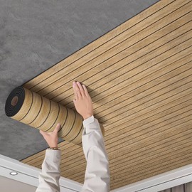 Chejiaye Wood Grain Slat 3D Wall Panel -15.75"x118" Soundproof Self-Adhesive Wall Sticker,Thickened Moisture Resistant Removable PVC Slat Wallpaper & Foam Paneling for Home Decoration(Brown,13 Sq.ft)