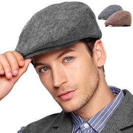 Paquete de 2 gorros de Newsboy ajustables para hombre, gorra plana irlandesa para hombre, taxista irlandés Gatsby Tweed Ivy, 004 Brown+grey 2pack, Large-X-Large