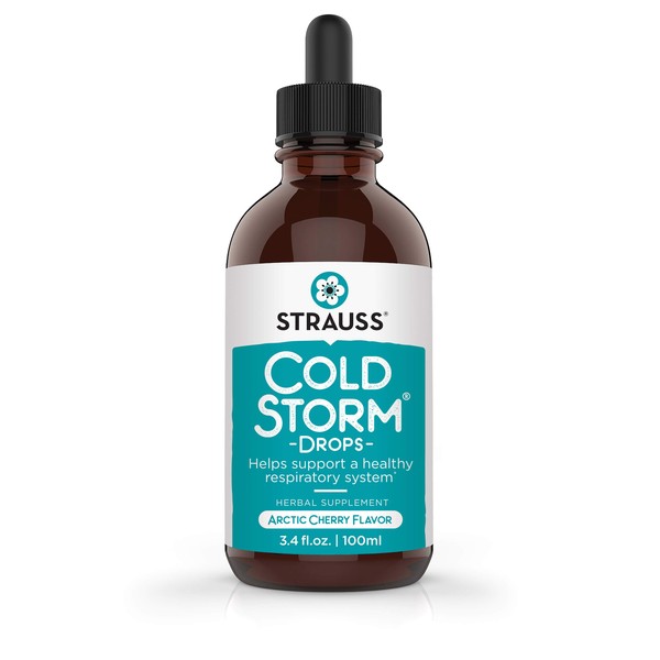 Strauss Naturals Coldstorm Drops – Immune & Respiratory Systems Support Supplements with Arctic Cherry Flavor, Natural Formula, Gluten-Free, Soy-Free, and Non-GMO, 3.4 fl oz