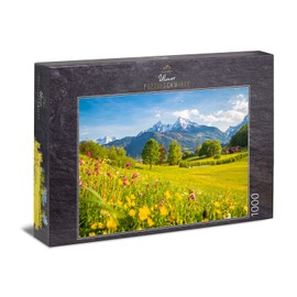 Ulmer Puzzleschmiede - Puzzle "Mountain Summer" - Stylish 1000 Piece Landscape Puzzle - View Over Flower Meadows of the Watzmann Massif in the Berchtesgaden Alps, Bavaria, Germany