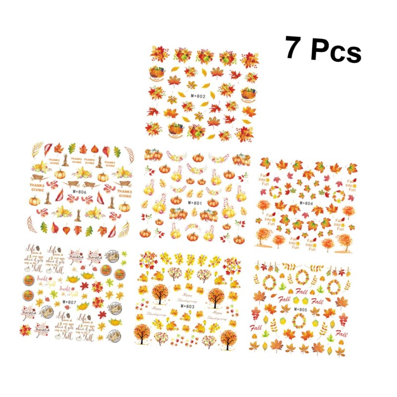 FOMIYES Press on Nails Maple Leaf Patterns 7pcs Nail Stickers