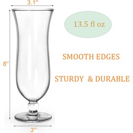 Yesland 6 Pack Hurricane Glass - 13.5 oz Break-Resistant Plastic Pina Colada Cocktail Glasses Clear Tulip Drinking Cups for Drinking Cocktails, Tropical Drinks, Water Full-Bodied Beer, Juice