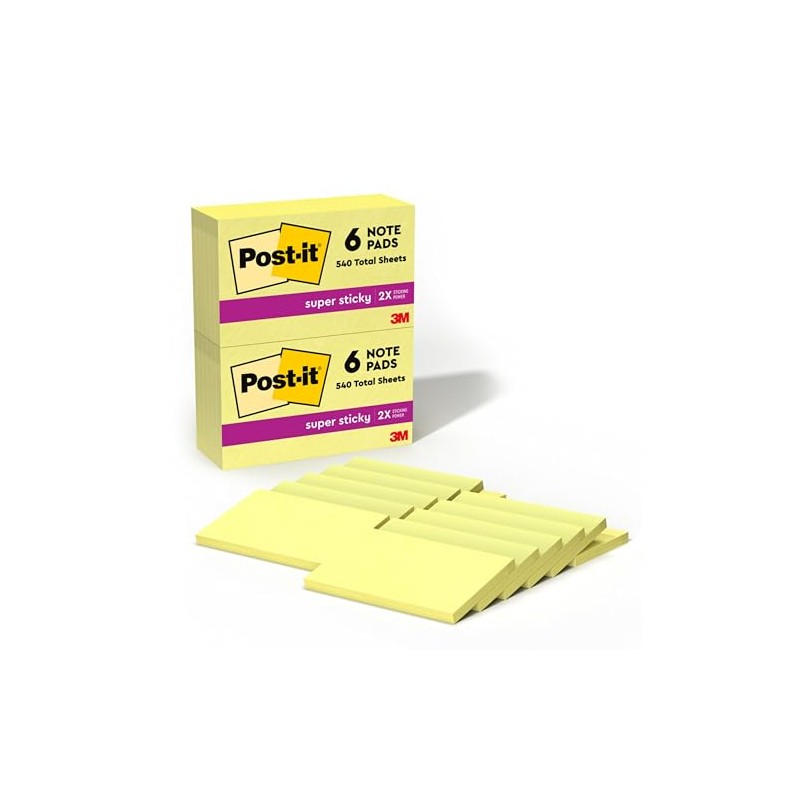 3M Post-it Super Sticky Canary Pads-Super Sticky Pads, 90 Sheets/PD,
