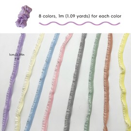 8.7 Yards Elastic Ruffle Lace Trim, Stretch Ruffle Ribbon, 8 Colors 3/8 Inch Wide Narrow Ruffle Edge Lace Ribbon for Clothes Pillowcase Decorations and Gift Wrapping