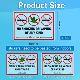 6pcs No Smoking No Vaping Stickers, 10x7in Anti-Scratch No Smoking of Any Kind Signs Symbol No Vaping Decal for Business Home Indoor Outdoor Window Cling Door