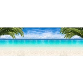 Tropical Beach Paradise Palm Trees Ocean Panoramic Photo Seascape Laminated Dry Erase Sign Poster 36x12