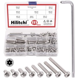 Hilitchi 110Pcs 8Sizes M5 Button Head Torx Security Screws Stainless Steel Tamper Proof Screws w T25 Bit, M5x8/10/12/16/20/25/30/40