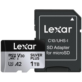 Lexar 1T Professional Silver Plus Micro SD Card, UHS-I, C10, U3, V30, Full HD & 4K, Up to 205/150 MB/s microSDXC Memory Card, for Videographers, Gamers (LMSSIPL001T-BNANU)