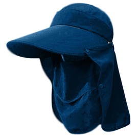 Inokurie Women's 4-Way Sun Hat, Wide Brim, Folding, Face Cover Included, Gardening, Outdoors (JP, Alphabet, Free Size, Navy)