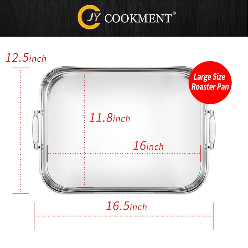 JY COOKMENT Roasting Pan with Baking Rack, 16.5 Inch Stainless