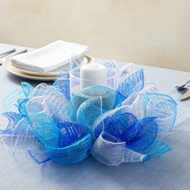 Bright Creations 4-Pack Deco Mesh Ribbon Rolls, 10 in x 30 ft Craft Mesh for Wreaths, Centerpieces, Decorations, Metallic Poly Burlap Mesh 10 inches in Blue, Silver, White, and Royal Blue (10 yd)