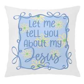 Nipil Blue Coquette Christian Pillow Covers 18x18, Christian Room Home Decor, Let Me Tell You About My Jesus Bible Verse Preppy Bow Floral Religious Decorative Throw Pillow Covers