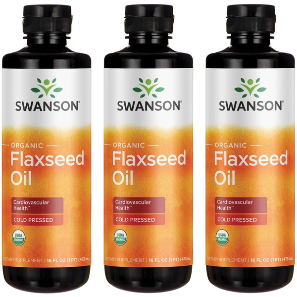 Swanson Organic Flaxseed Oil - Cold Pressed 14 g 16 fl oz Liq 3 Pack