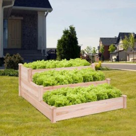 3-Tier Wooden Raised Garden Bed for Flowers and Vegetables Garden SuppliesColor: Wood Color