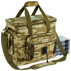 KastKing BaitSpace Fishing Tackle Bag With 4 Tackle Boxes & Removable Bait Binder, Water-Resistant Tackle Storage, Durable Fishing Gear, Adjustable Shoulder Strap