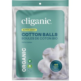 Cliganic Organic Super Jumbo Cotton Balls (100 Count) - Hypoallergenic, Absorbent, Large Size, 100% Pure (Packaging May Vary)