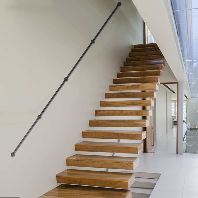 DYNAMI 14Ft Pipe Stair Handrail,Wall Mount Black Galvanized Industrial Iron