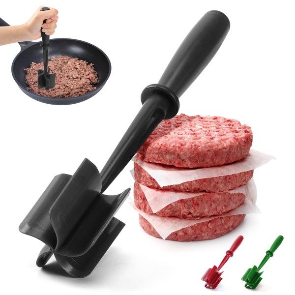 CUNSENR Premium Meat Chopper for Ground Beef - Heat Resistant Meat Masher - Easy to Chop & Clean - Durable Nylon Ground Beef Smasher - Non Stick Hamburger Chopper - Cook Ground Meat with Ease(Black)