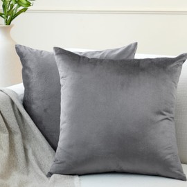 Velvet Throw Pillow Covers 18x18 in (45x45 cm) - Grey - Set of 2, by Encasa XO | No Inserts, Only Pack of 2 Cases | Soft Square Decorative Euro Shams Cushion Cover for Couch, Sofa