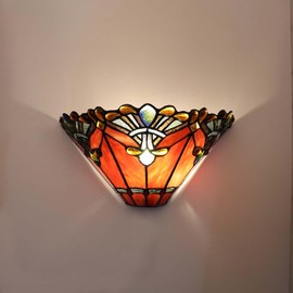 Bieye L10934 13-inch Baroque Tiffany Style Stained Glass Wall Lamps Sconces, Red