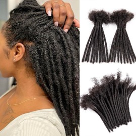 Dreadlock Extensions Human Hair Locs Extensions Human Hair 100% Human Hair Full Handmade Permanent Locs for Women Men Kids Can Be Dyed and Bleached Curled(0.8cm Thickness 10 Inch 30 Strands, 1B)