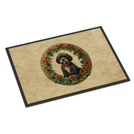Caroline's Treasures DAC2412JMAT Portuguese Water Dog Christmas Flowers Doormat Front Door Mat Indoor Outdoor Rugs for Entryway, Non Slip Washable Low Pile, 24H X 36W