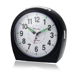 Ravel - Large Art Deco Bedside/Mantel Quartz Alarm Clock with Silent Sweep Second Hand, Snooze and Light - RC035.3 - Gloss Black