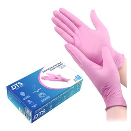 DTS PROTECT Nitrile Gloves - Disposable Box of 100 - Pink, Latex-Free - PPE, Sterile, Medical and Surgical (Large)