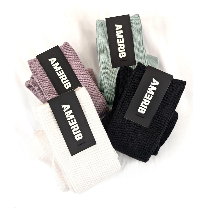 AMERIB 1/1 Rib Socks, Men's, Women's, White, Black, Made in