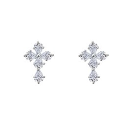 CZ Criss Cross Flat Back Cartilage Earrings for Women Men Unisex 316L Stainless Steel Hypoallergenic Crystal Elegant Faith Religion Statement Piercing Stud Earrings Small Tragus Helix Jewelry