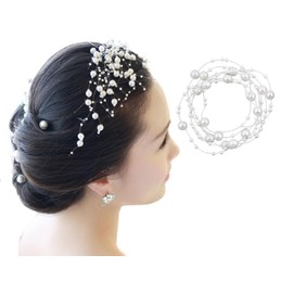 [Alice in Wonder Forest] Set of 2 Hair Accessories Jewelry Pearl Bride Head Dress Corsage Accessory [Smile Earth] White Purple Pink Red , White