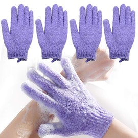 2 pares de guantes exfoliantes para el cuerpo, guantes de baño, toalla de masaje de piel, esponja de limpieza profunda, cepillo de piel muerta, exfoliante de lujo para spa de lufa pesada con cordón exfoliante (morado claro)
