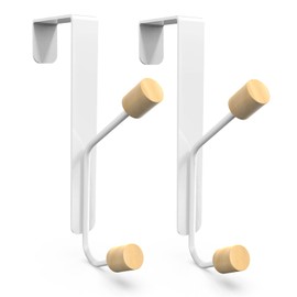 GAOHUI 2 Pack Over Door Hooks, Double Over Door Hangers for Clothes, Hats, Bags, Towels, Robes, No Damage Install Coat Hooks for Bedroom, Bathroom, Fits Doors Up to 1.7" Thick