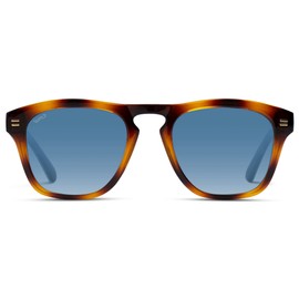 WearMe Pro Polarized Retro Large Rectangular Mens Sunglasses (Tortoise Brown/Gradient Blue Lens)
