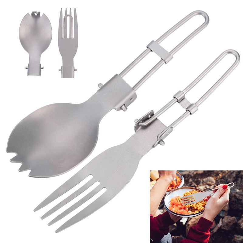Portable Folding Titanium Spork Fork Outdoor Camping Cutlery Travel Tableware(Fork