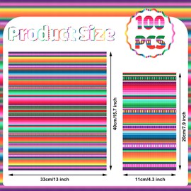 Paquete de 100 servilletas mexicanas para invitados con temática mexicana, coloridas servilletas desechables para cena de México para fiestas de Cinco de Mayo, vajilla para fiestas de cumpleaños