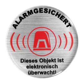 BIKE-label 900025VA Warning Sign 3D Sticker Diameter 50 mm in Aluminium Look Alarm Secured