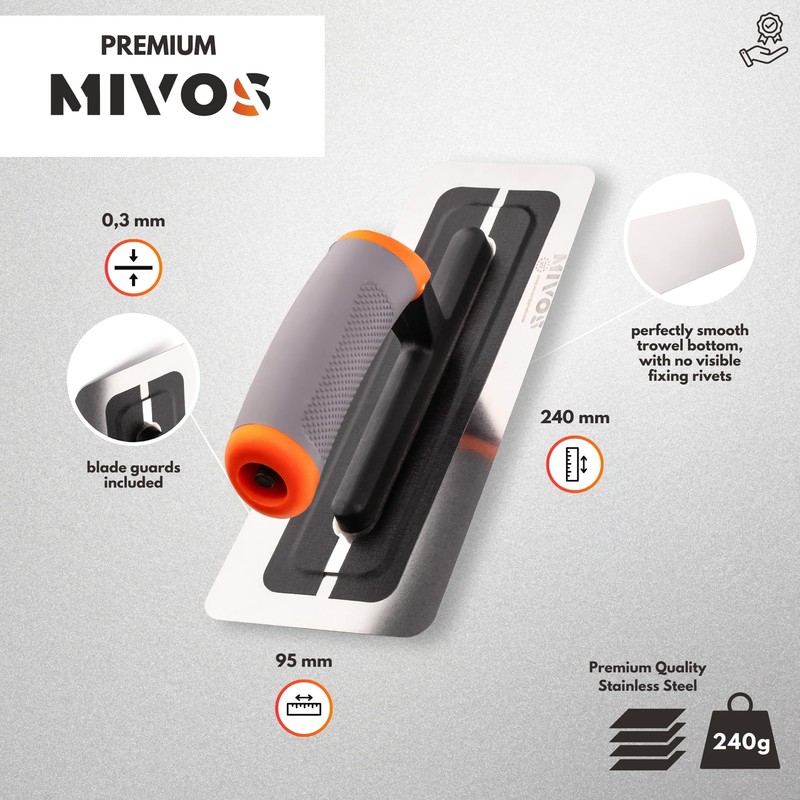 MIVOS Premium smoothing trowel made of high-quality stainless steel, 240
