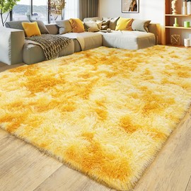 Large 9x12 Area Rug for Living Room, Soft Shag Thick Fluffy Plush Fuzzy Carpet for Bedroom, Non Slip Dorm Rug for Home Decor Aesthetic, Tie-Dyed Yellow