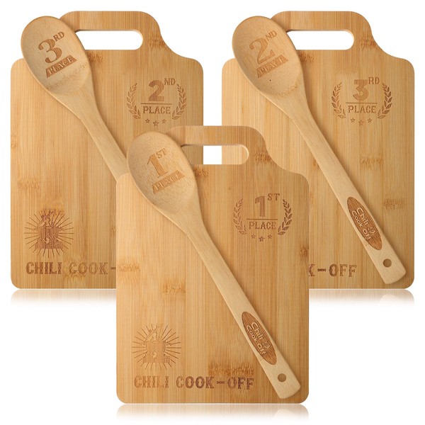 FoldTier Set of 3 Chili Cook off Trophies Wooden Cutting