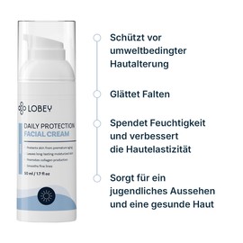 Lobey Tagescreme mit Vitamin C und Hyaluron – Hautschutzcreme & Faltencreme - auch für Reife Haut - mit Mandelöl und Olivenöl - Creme fürs Gesicht - Gesichtspflege - Naturkosmetik (50 ml)
