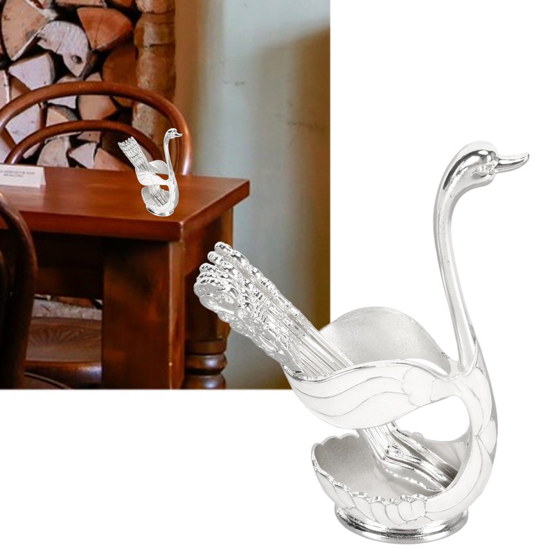 Silver Swan Dinnerware Set Swan Base Holder Teaspoon Cutlery Set