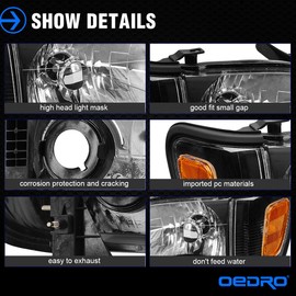 oEdRo Headlight Assembly Compatible with 2001 2002 2003 2004 Tacoma Headlamp with Bumper Light Amber Reflector Clear Lens Black Housing