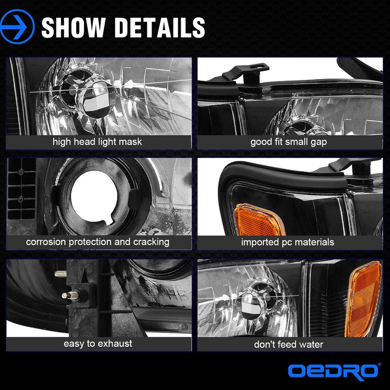oEdRo Headlight Assembly Compatible with 2001 2002 2003 2004 Tacoma