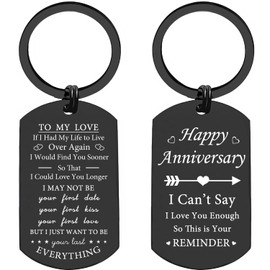 Shoneep Anniversary Engraved Keychain for Boyfriend & Husband, Anniversary Keychain Gifts for Him Her, Husband Wife, Couples, Black (Happy Anniversary)