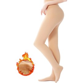 KUMSODE Thermal Tights Women's Winter Thermal Tights High Waist Warm Fleece Lined Leggings Fake Translucent Thermal Tights 220 g, skin-coloured