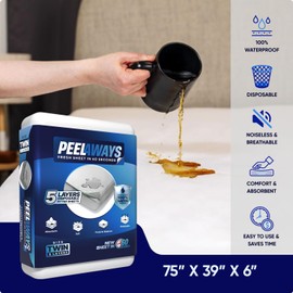 Peelaways Waterproof Disposable Bed Sheets – As Seen On Shark Tank | 5-Layer Absorbent Wellness Sheets for Elderly, Homecare, Hospital Use and Travel